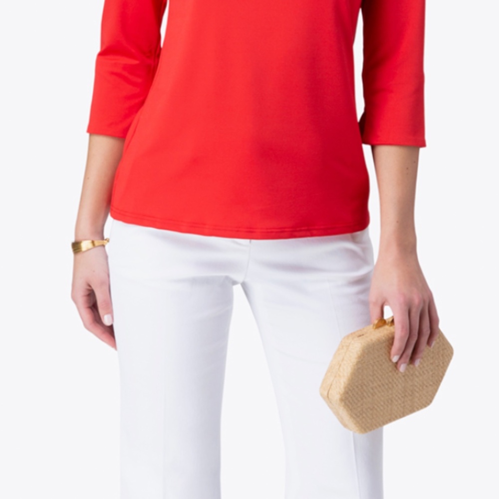 GRETCHEN SCOTT Red Ruffle Neck Top